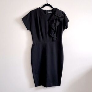 Femme - Black Fitted Dress with Ruffle Detail - Size 36 (6)